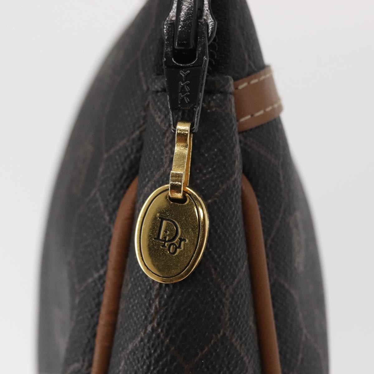 Christian Dior Vintage Honeycomb Zip Pouch Coated Canvas, BLACK, PVC, Clutche & pouche