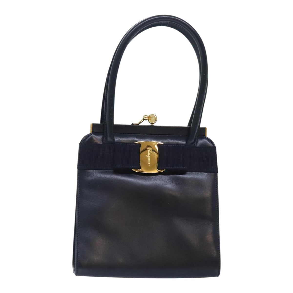 Salvatore Ferragamo Vala Handbag Leather, NAVY, LEATHER, Handbag