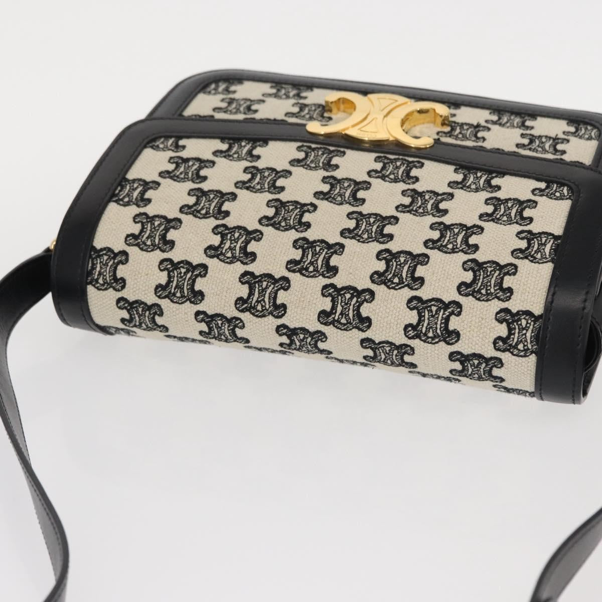 Celine Triomphe Shoulder Bag Canvas with Leather, BLACK, LEATHER, Shoulder bag