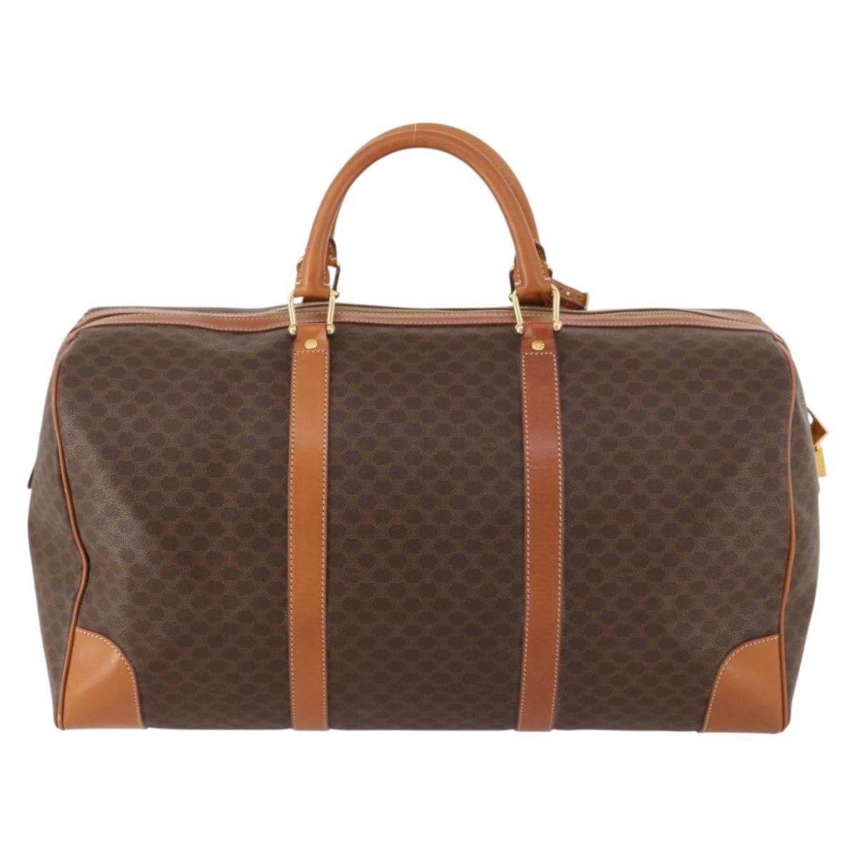 Celine Vintage Duffle Bag Canvas and Leather, Brown, Canvas, Travel Bag