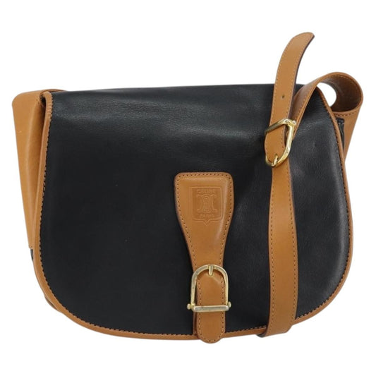 Celine Vintage Shoulder Bag Leather, BLACK, LEATHER, Shoulder bag