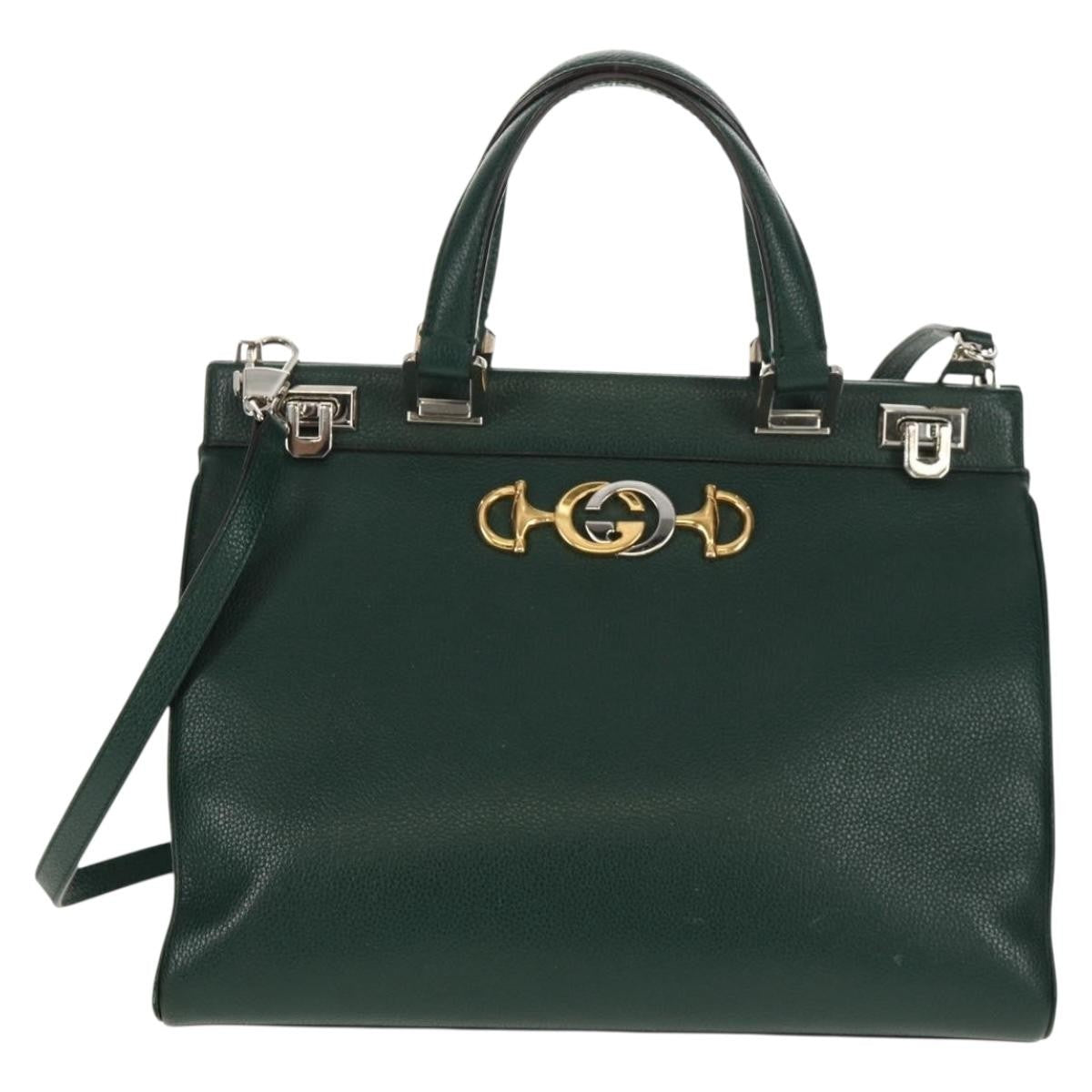 Gucci Zumi Top Handle Bag Leather, GREEN, LEATHER, Handbag