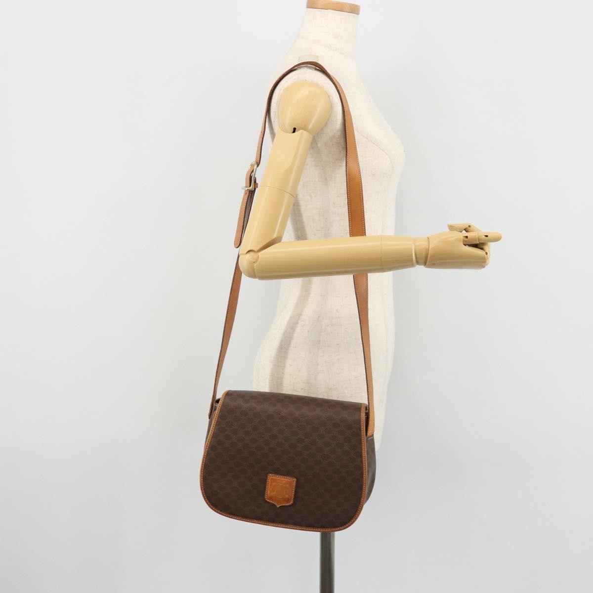 Celine Vintage Macadam Shoulder Bag Canvas and Leather, Brown, Canvas, Shoulder Bag