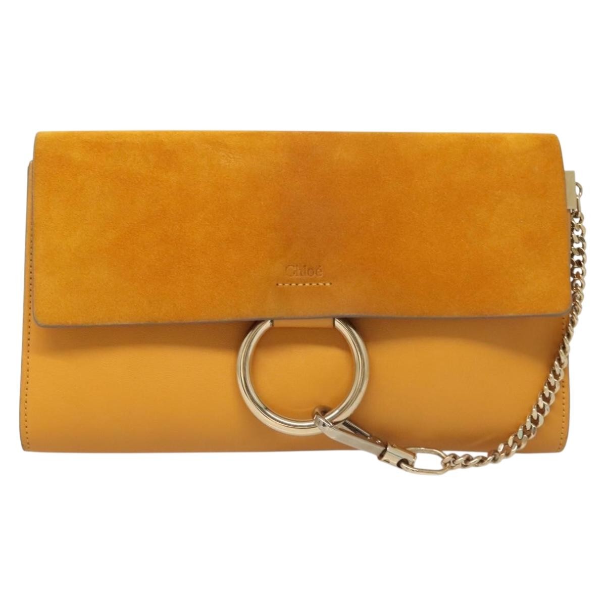 Chloe Faye Clutch Leather and Suede, YELLOW, LEATHER, Clutche & pouche