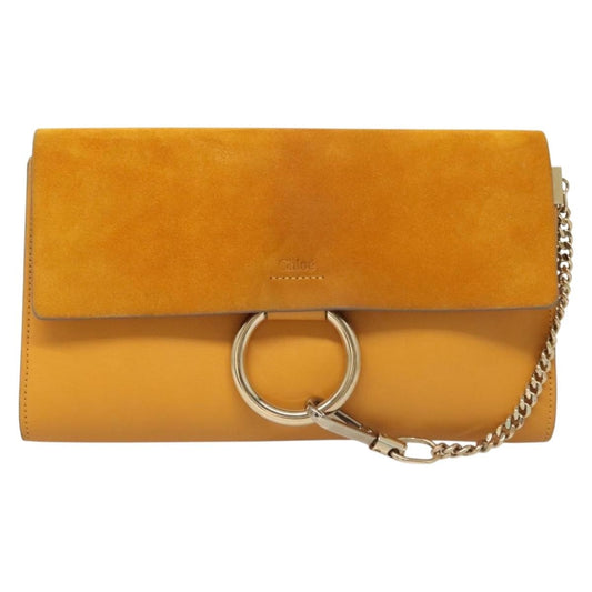 Chloe Faye Clutch Leather and Suede, YELLOW, LEATHER, Clutche & pouche