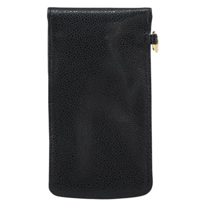 Chanel Vintage CC Phone Holder Crossbody Bag Caviar, BLACK, LEATHER, Clutche & pouche