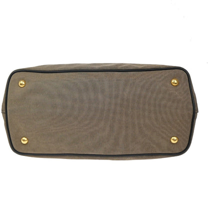 Prada Logo Convertible Tote Canvas with Leather, BROWN, CANVAS, Tote bag