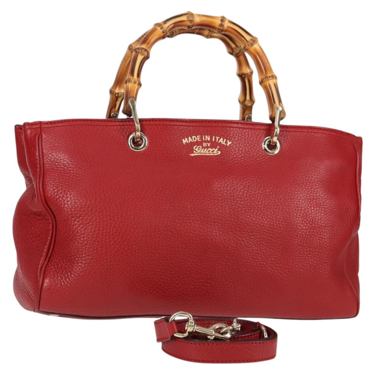 Gucci Bamboo Shopper Tote Leather, RED, LEATHER, Tote bag