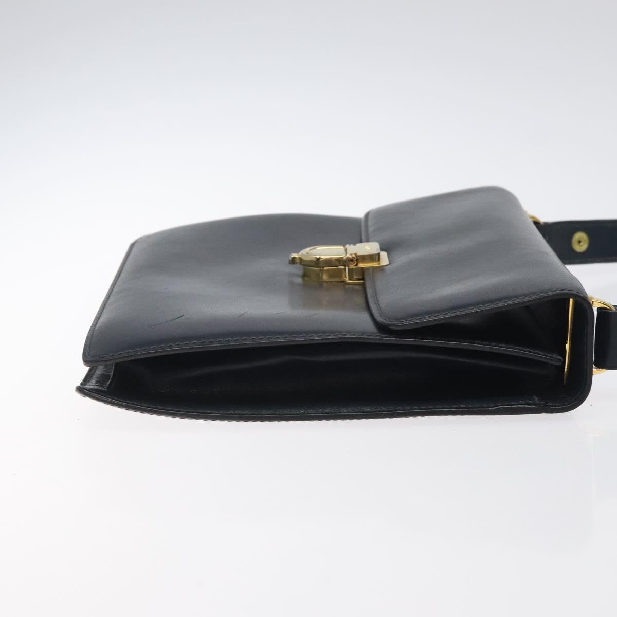 Celine Flap Shoulder Bag Leather, NAVY, LEATHER, Shoulder bag