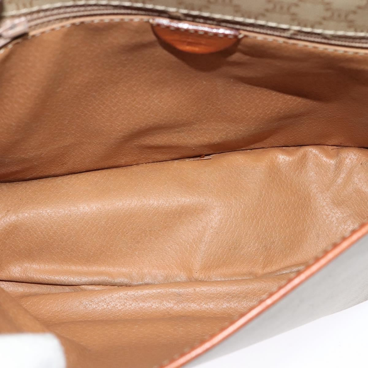 Celine Vintage Macadam Shoulder Bag Canvas and Leather, BEIGE, CANVAS, Shoulder bag