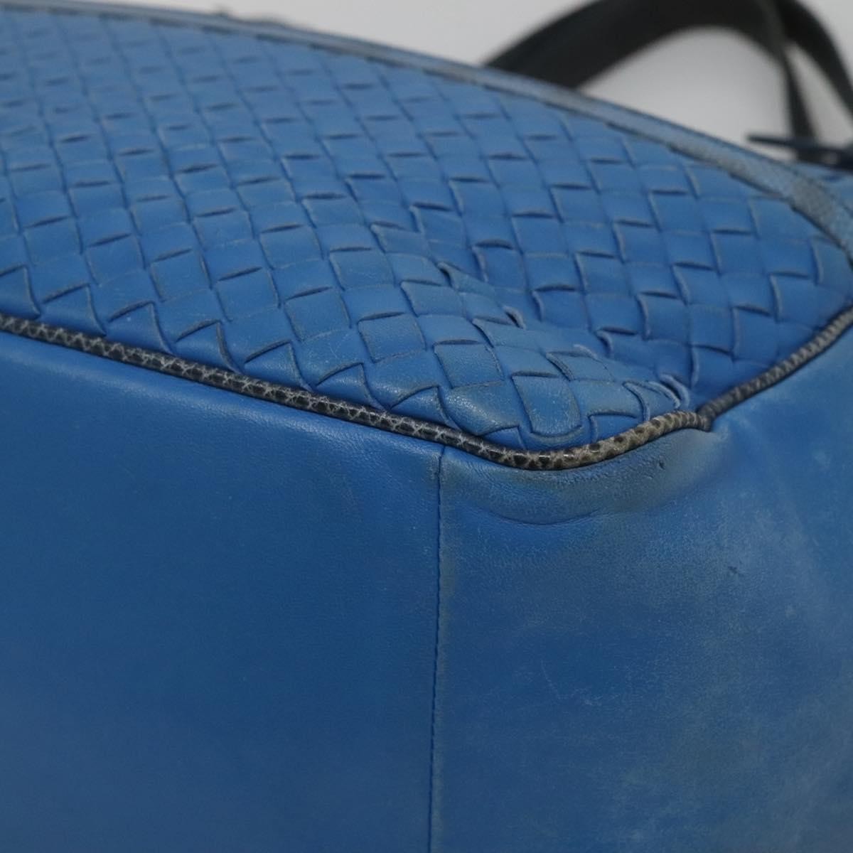 Bottega Veneta Belted Zip Chain Tote Intrecciato Nappa with Snakeskin, BLUE, LEATHER, Tote bag