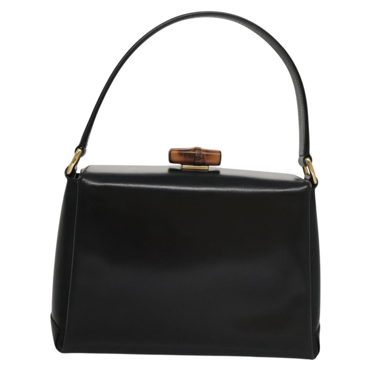 Gucci Vintage Convertible Bamboo Box Crossbody Bag Leather, BLACK, LEATHER, Handbag