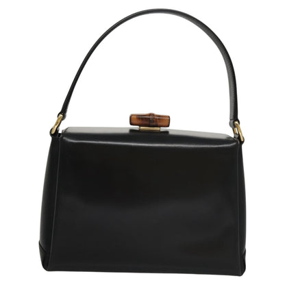Gucci Vintage Convertible Bamboo Box Crossbody Bag Leather, BLACK, LEATHER, Handbag