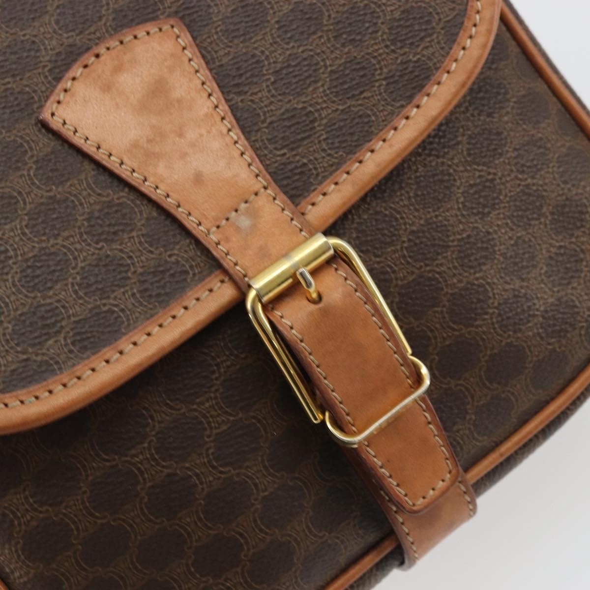 Celine Vintage Macadam Shoulder Bag Canvas and Leather, Brown, Canvas, Shoulder Bag