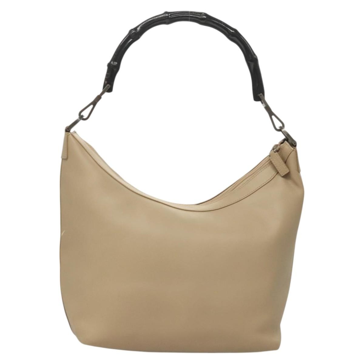 Gucci Vintage Bamboo Shoulder Bag Leather, BEIGE, LEATHER, Shoulder bag