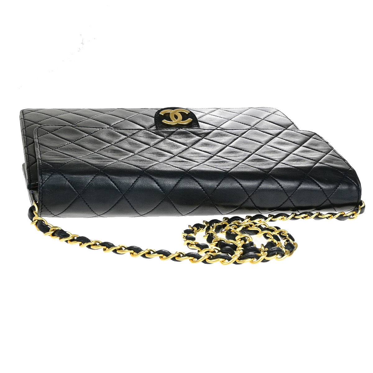 Chanel Vintage Chain Flap Bag Quilted Leather, NAVY, LEATHER, Shoulder bag