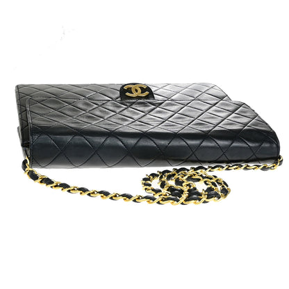 Chanel Vintage Chain Flap Bag Quilted Leather, NAVY, LEATHER, Shoulder bag