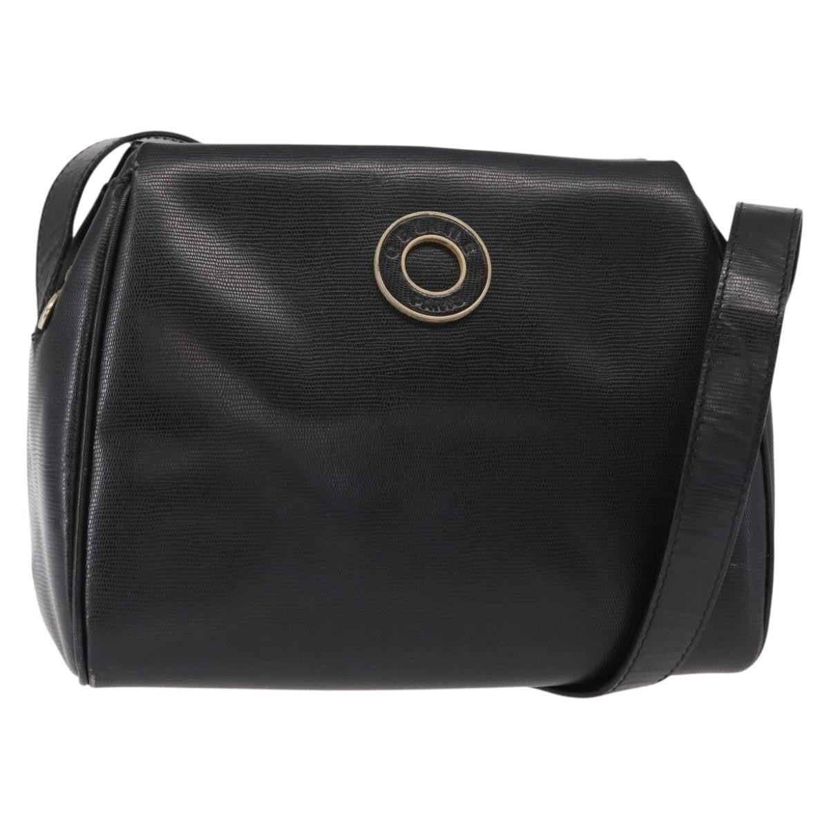 Celine Vintage Circle Logo Crossbody Bag Leather, BLACK, LEATHER, Shoulder bag
