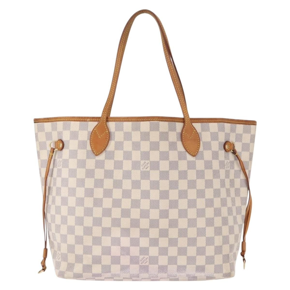 Louis Vuitton Neverfull Tote Damier, WHITE, CANVAS, Tote bag