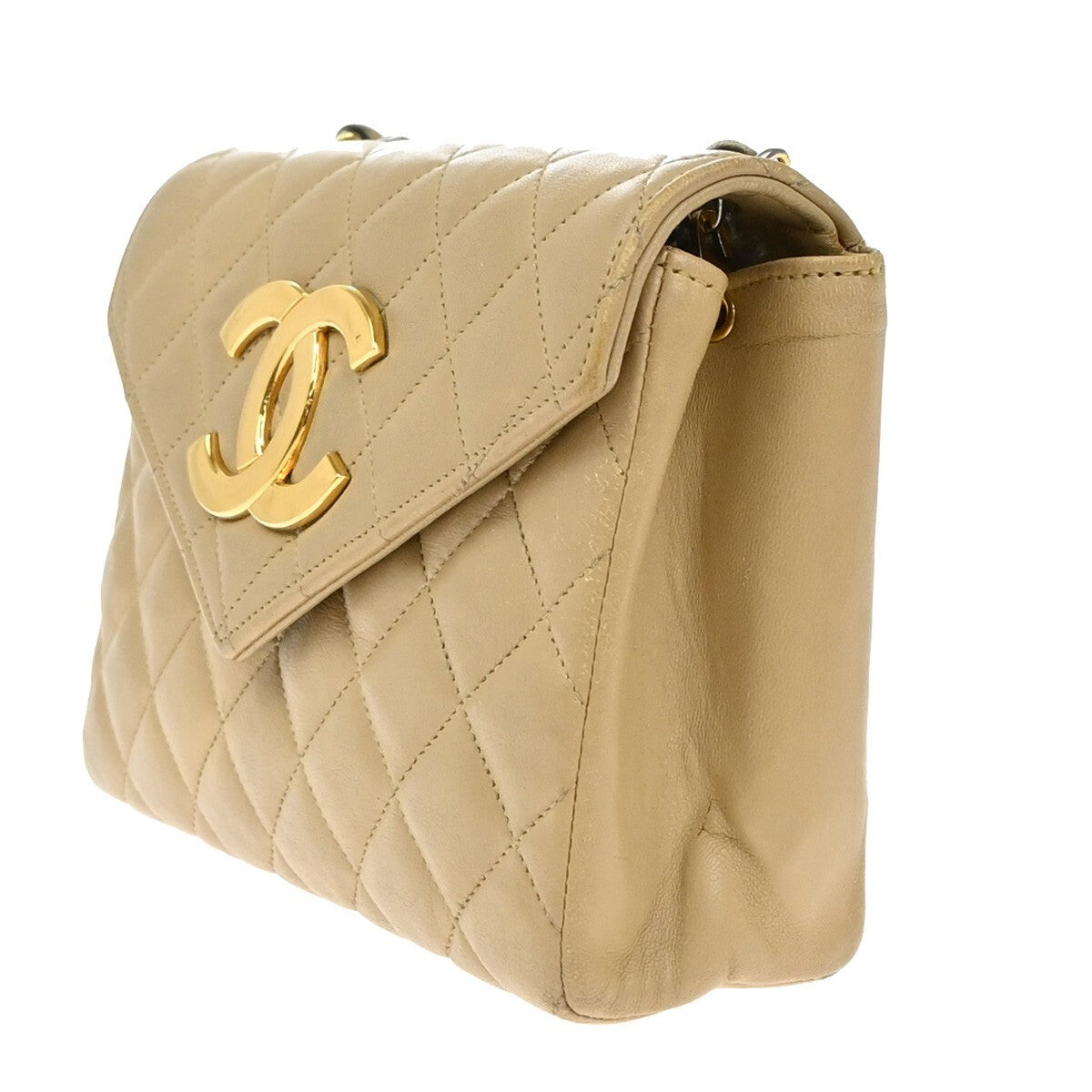 Chanel Vintage Envelope Flap Bag Quilted Lambskin, BEIGE, LEATHER, Clutche & pouche