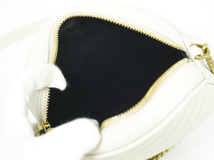 Saint Laurent Vinyle Round Camera Bag Matelasse Chevron Leather, WHITE, LEATHER, Crossbody bag