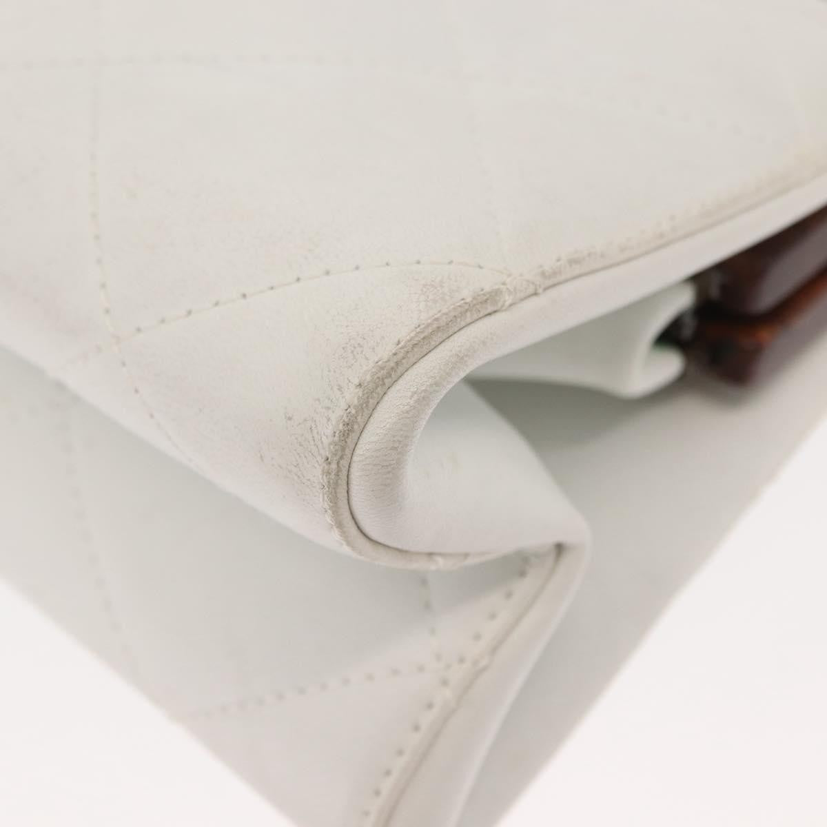 Chanel Wooden Frame Striped Shoulder Bag Leather, WHITE, LEATHER, Shoulder bag