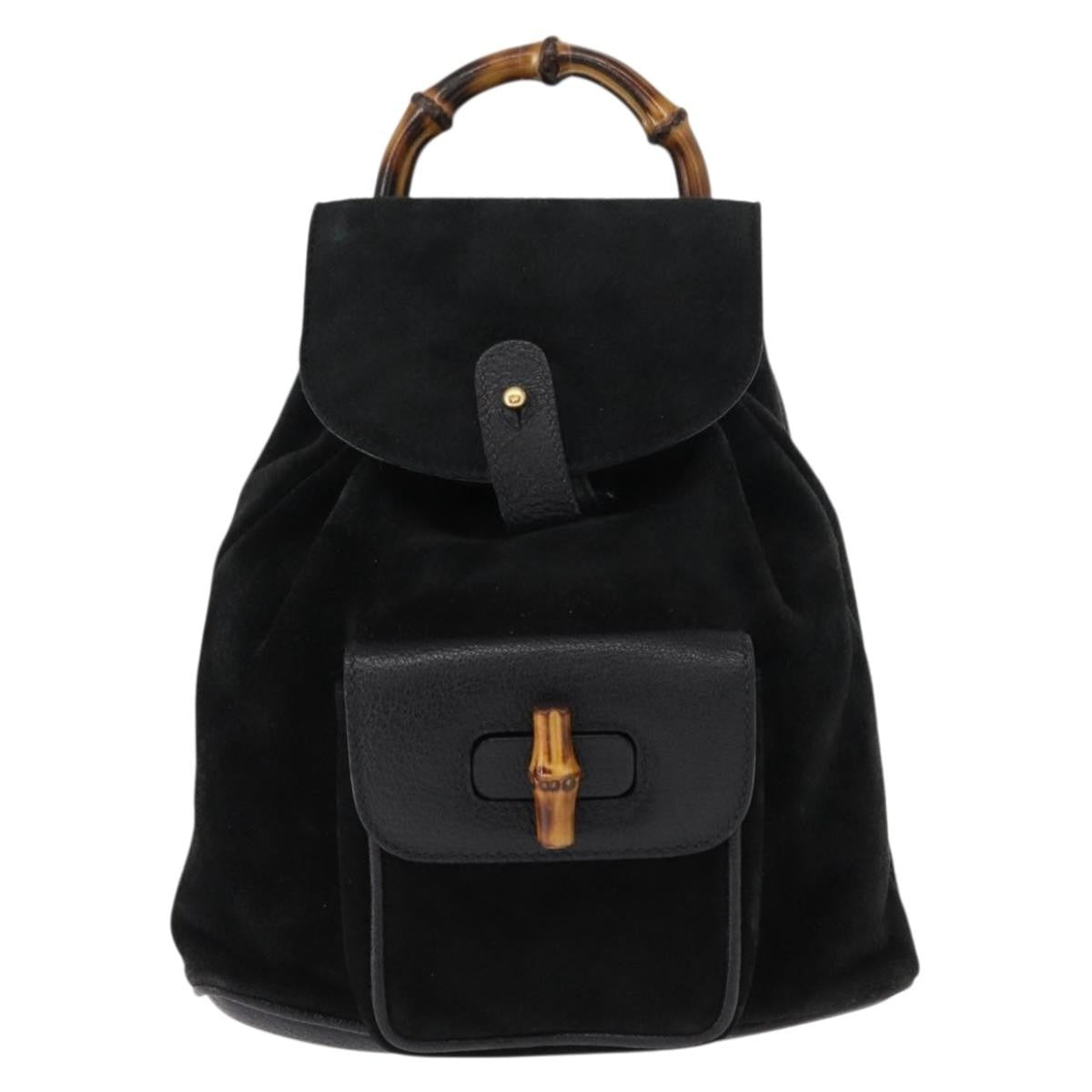 Gucci Vintage Bamboo Backpack Suede, BLACK, SUEDE, Backpack