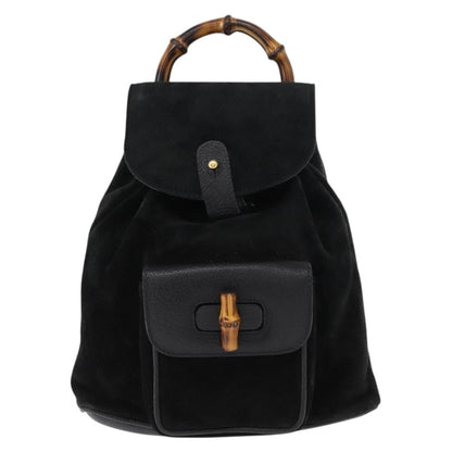 Gucci Vintage Bamboo Backpack Suede, BLACK, SUEDE, Backpack