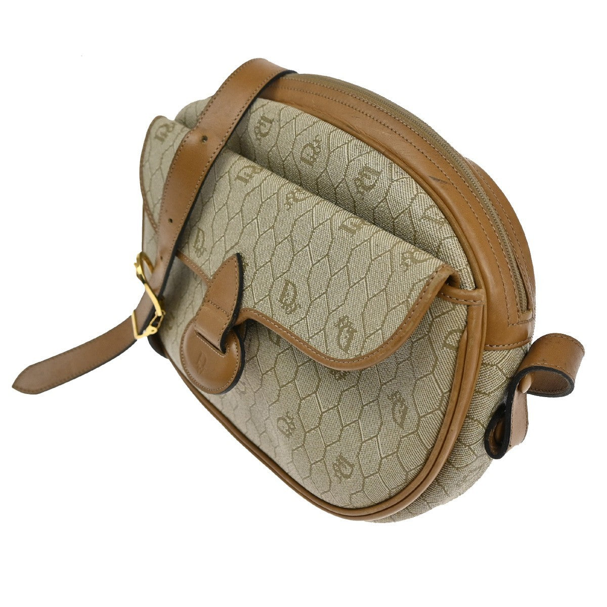 Christian Dior Vintage Honeycomb Shoulder Bag Canvas and Leather, BEIGE, CANVAS, Shoulder bag