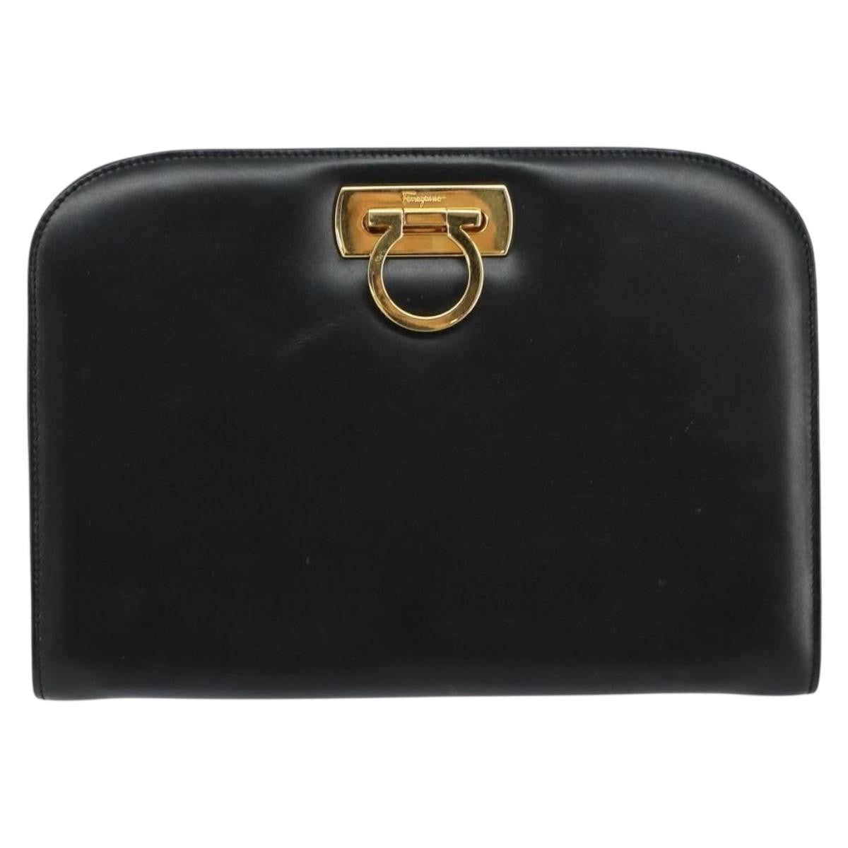 Salvatore Ferragamo Vintage Gancini Chain Shoulder Bag Leather, BLACK, LEATHER, Shoulder bag