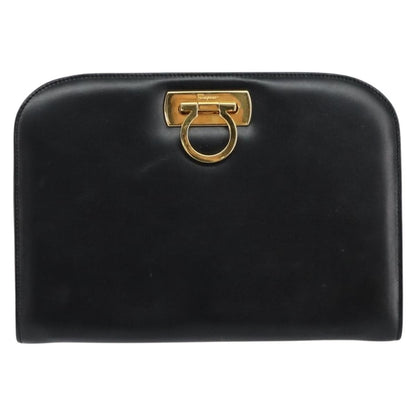 Salvatore Ferragamo Vintage Gancini Chain Shoulder Bag Leather, BLACK, LEATHER, Shoulder bag