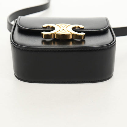 Celine Vintage Triomphe Shoulder Bag Leather, Black, Leather, Handbag