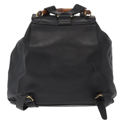Gucci Vintage Bamboo Backpack Leather, BLACK, LEATHER, Backpack