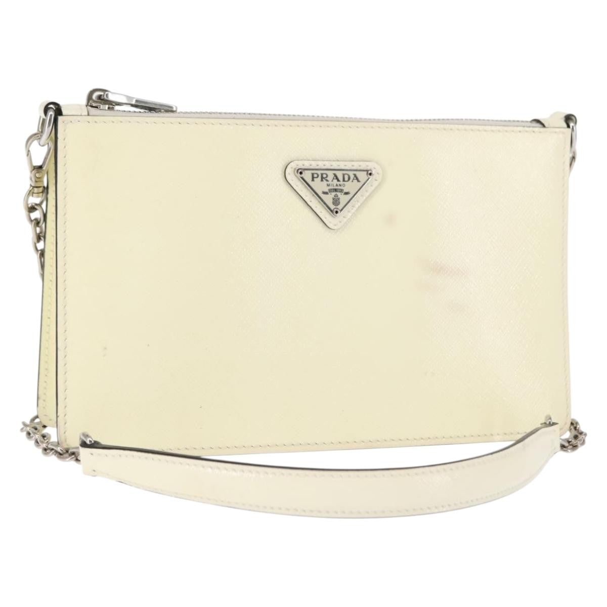 Prada Chain Crossbody Bag Vernice Saffiano Leather, WHITE, LEATHER, Shoulder bag