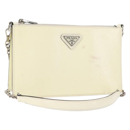 Prada Chain Crossbody Bag Vernice Saffiano Leather, WHITE, LEATHER, Shoulder bag