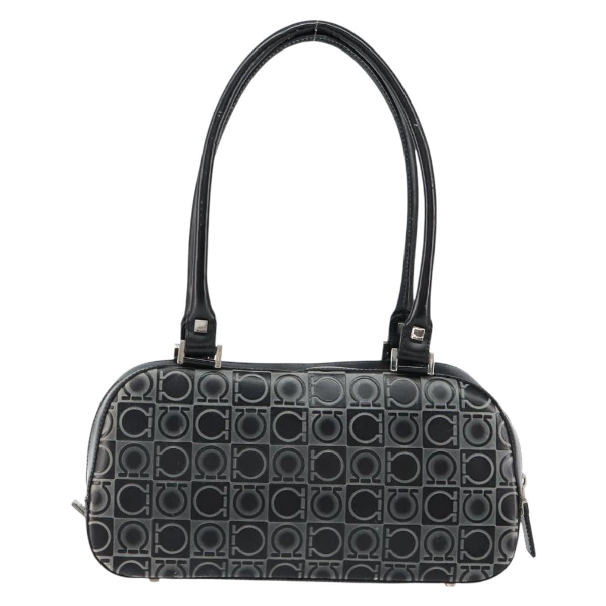 Salvatore Ferragamo Gancini handbag Leather, BLACK, LEATHER, Handbag