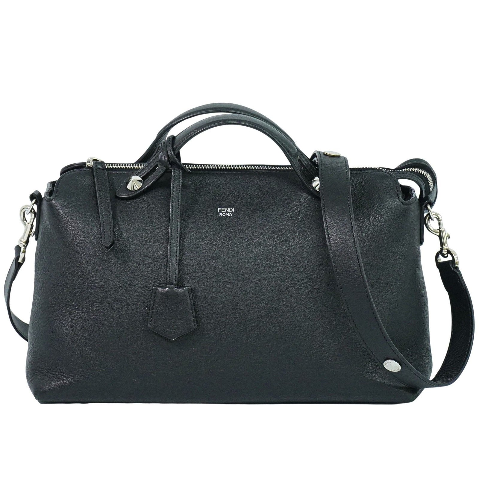 Fendi By The Way Satchel Leather, BLACK, LEATHER, Handbag