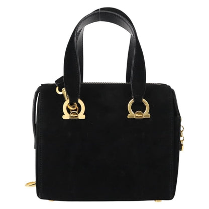 Salvatore Ferragamo Gancini mini handbag Canvas, BLACK, SUEDE, Handbag