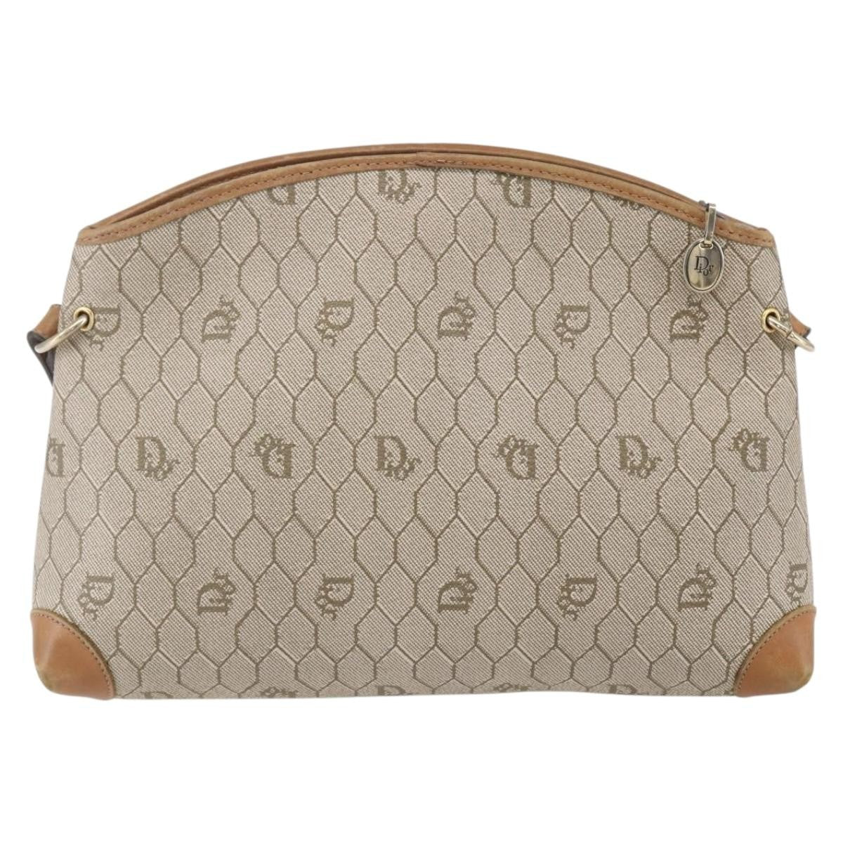Christian Dior Vintage Honeycomb Shoulder Bag Canvas and Leather, BEIGE, CANVAS, Shoulder bag