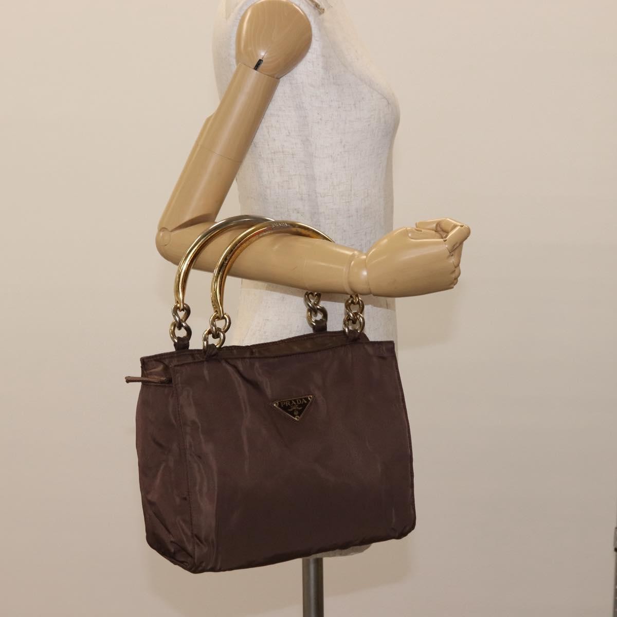 Prada Metal Handles Tote Tessuto, BROWN, NYLON, Handbag