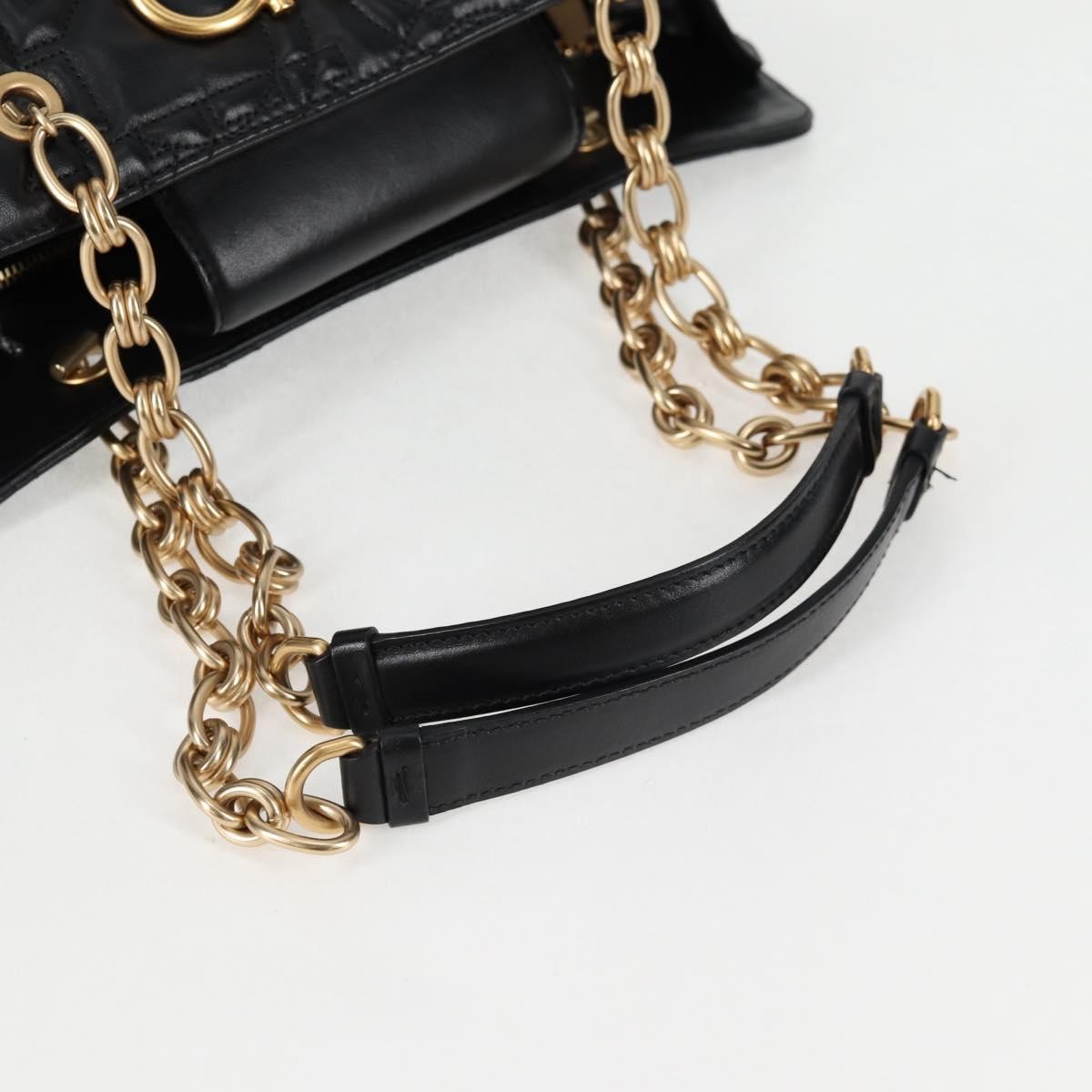 Salvatore Ferragamo Gancini Convertible Tote Quilted Leather, BLACK, LEATHER, Tote bag