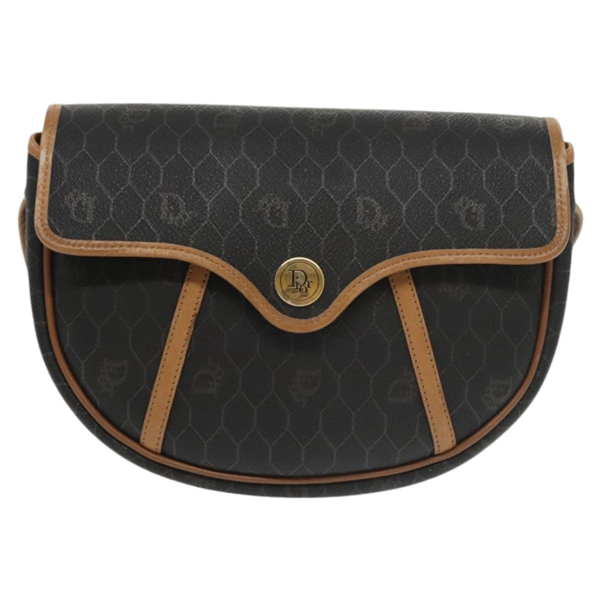 Christian Dior Vintage Honeycomb Flap Crossbody Bag Coated Canvas, BLACK, CANVAS, Crossbody bag