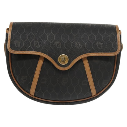 Christian Dior Vintage Honeycomb Flap Crossbody Bag Coated Canvas, BLACK, CANVAS, Crossbody bag