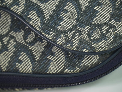 Christian Dior Saddle Zip Pouch Diorissimo Canvas, NAVY, CANVAS, Clutche & pouche