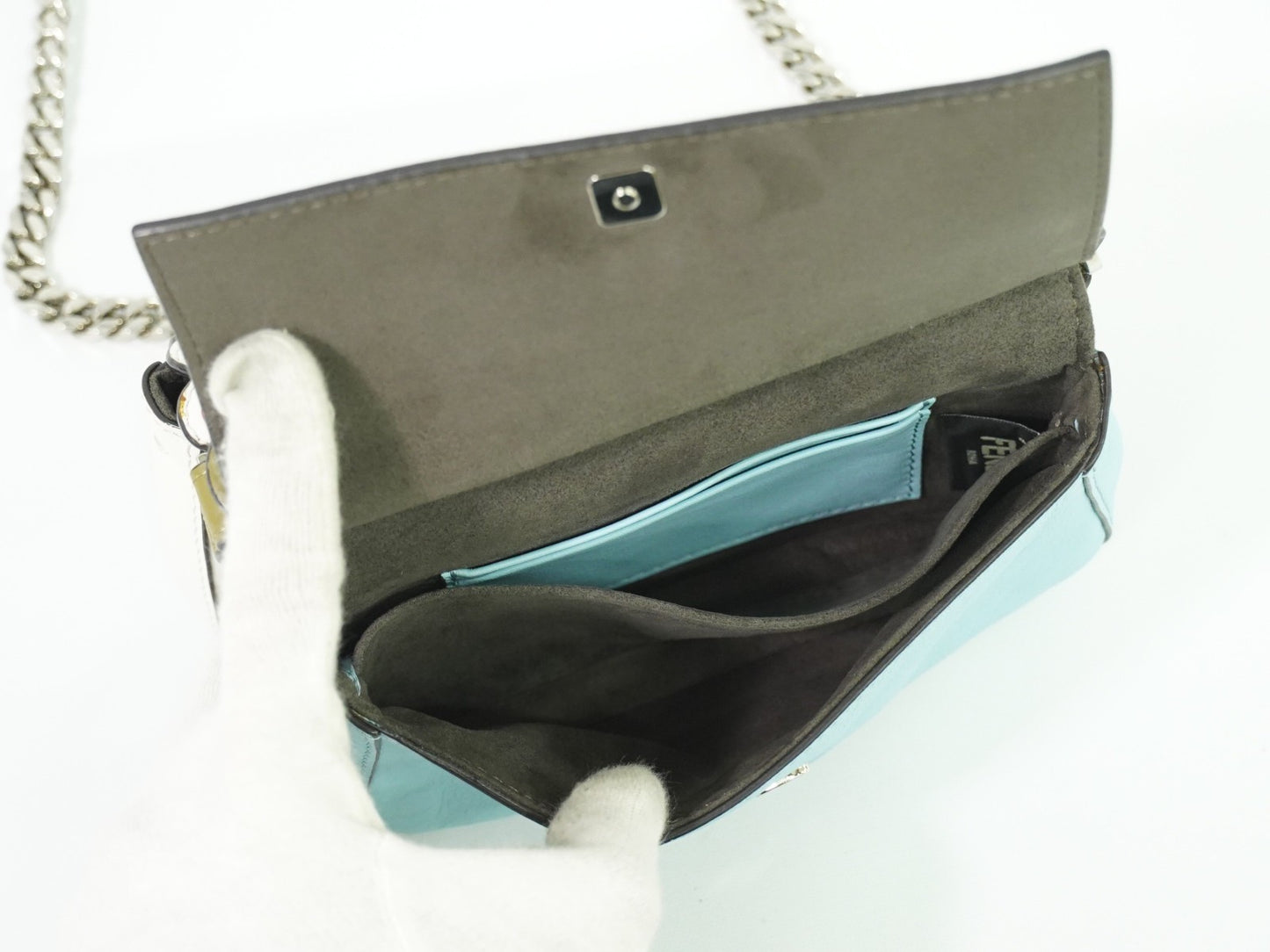 Fendi Double Baguette Embroidered Studded Leather, WHITE, LEATHER, Shoulder bag