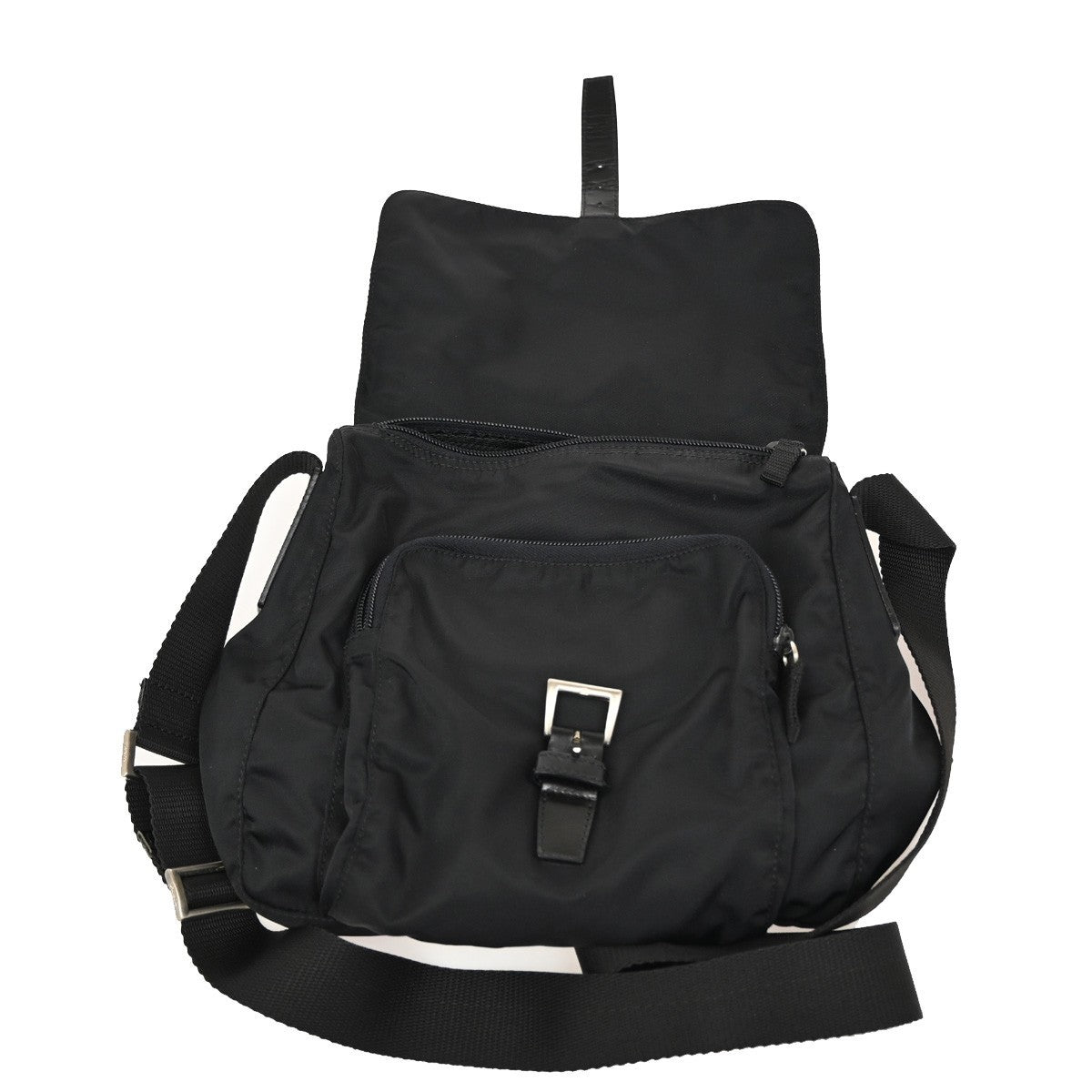 Prada Buckle Messenger Bag Tessuto, BLACK, NYLON, Shoulder bag