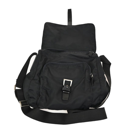 Prada Buckle Messenger Bag Tessuto, BLACK, NYLON, Shoulder bag