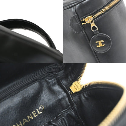 Chanel Vintage Cosmetic Case Leather, BLACK, LEATHER, Handbag