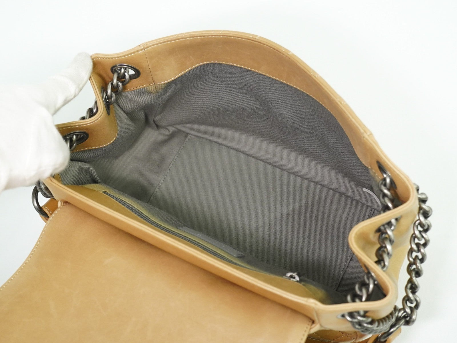 Chanel Boy Accordion Flap Bag Quilted Lambskin, BEIGE, LEATHER, Shoulder bag