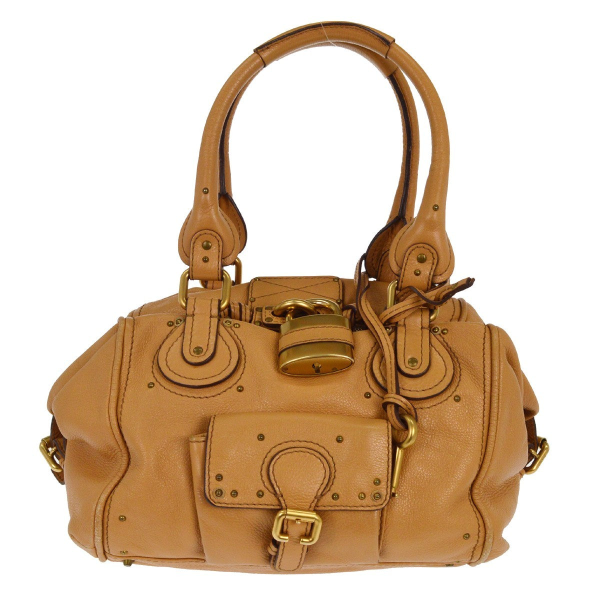 Chloe Paddington Lock Handbag Leather, BEIGE, LEATHER, Handbag